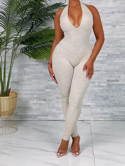 Halter Neck Back Lace Up Jumpsuit